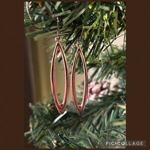 Rose Gold Tone Elongated Oval Dangle Earrings